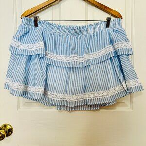 WILD FABLE BOHO TWO-TIERED STRIPED LACE A-LINE FULL SKIRTED SHORTS SKORT